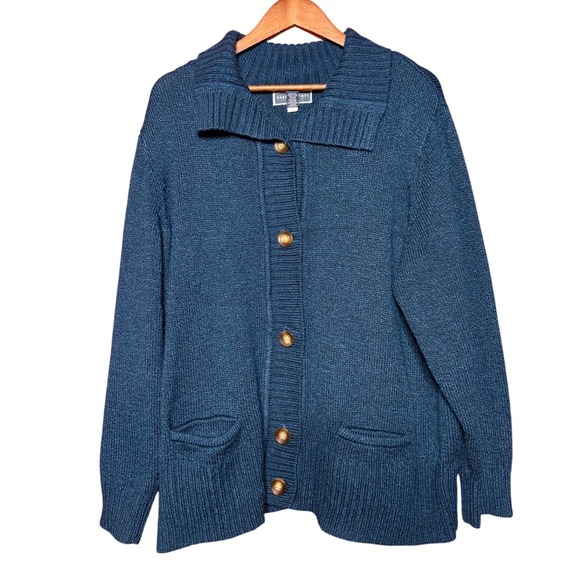 Karen Scott Sweaters - Karen Scott Cardigan Women 2X Teal Blue Button Front Textured Knit Pocket